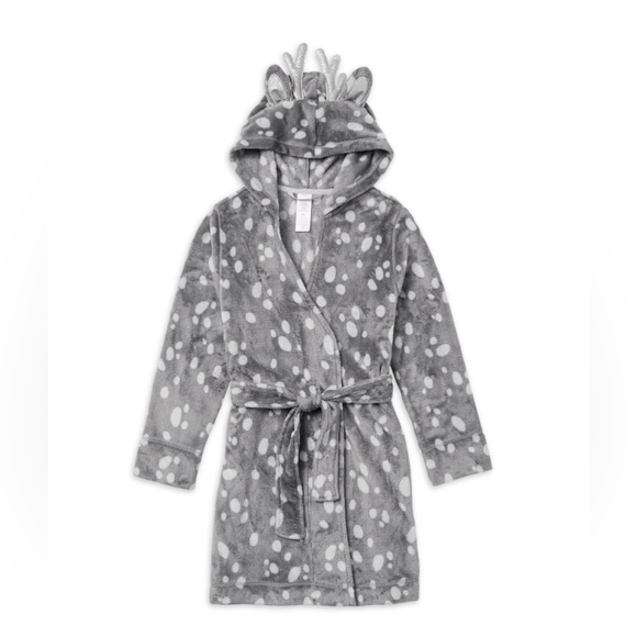 Justice Girls Reindeer Deer Hooded Felt Wrap Robe w/ Belt & 3D Antlers XL 16-18 - Picture 1 of 12